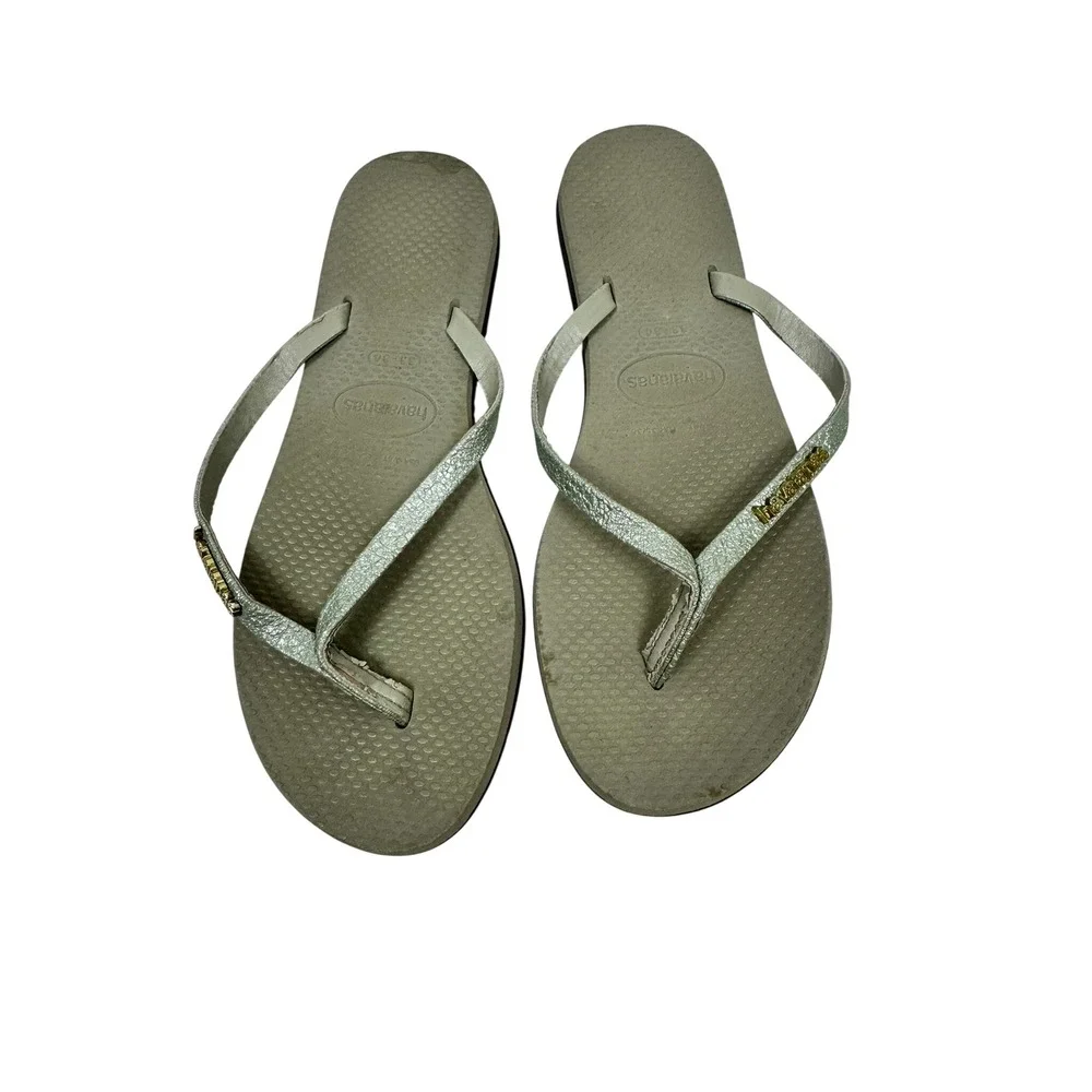 Havaianas Slim Glitter Sand Grey Metallic Flip Flop Sandals Kids Size 3/4Y